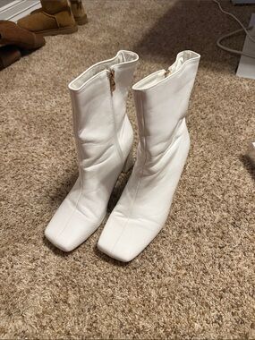 White Mid-Calf Square-Toe Women's Boots